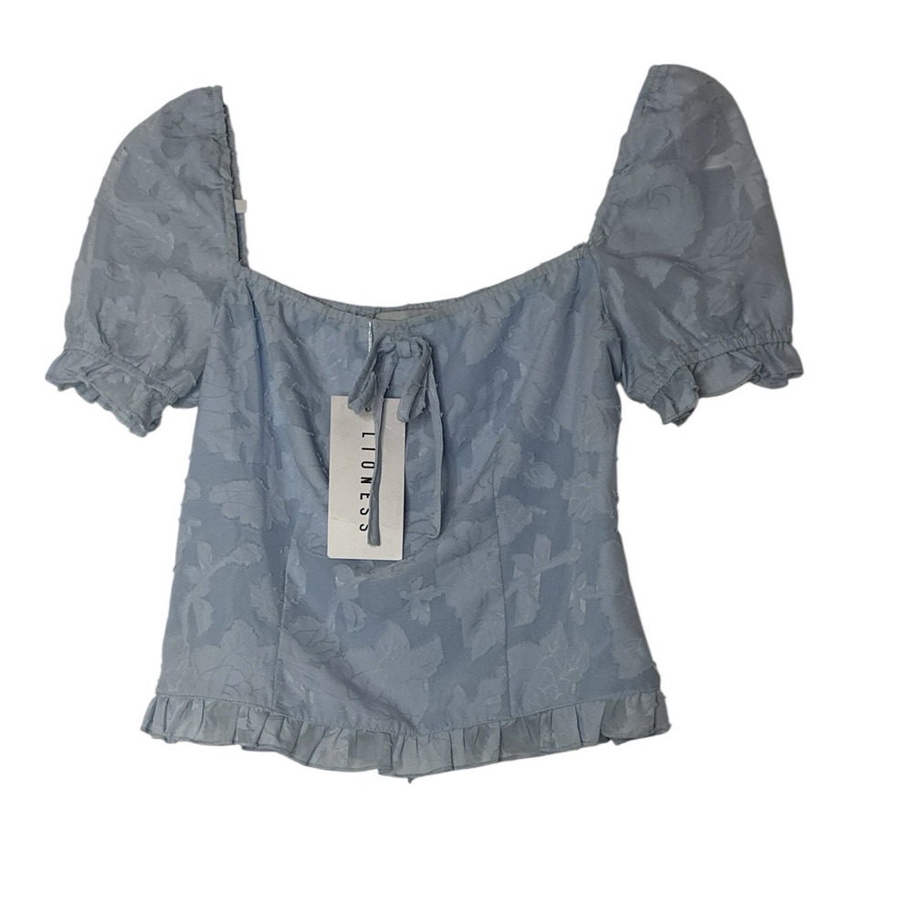 New Lioness Urban Outfitters Top Women's Small Baby‎ Blue Short Sleeve Floral